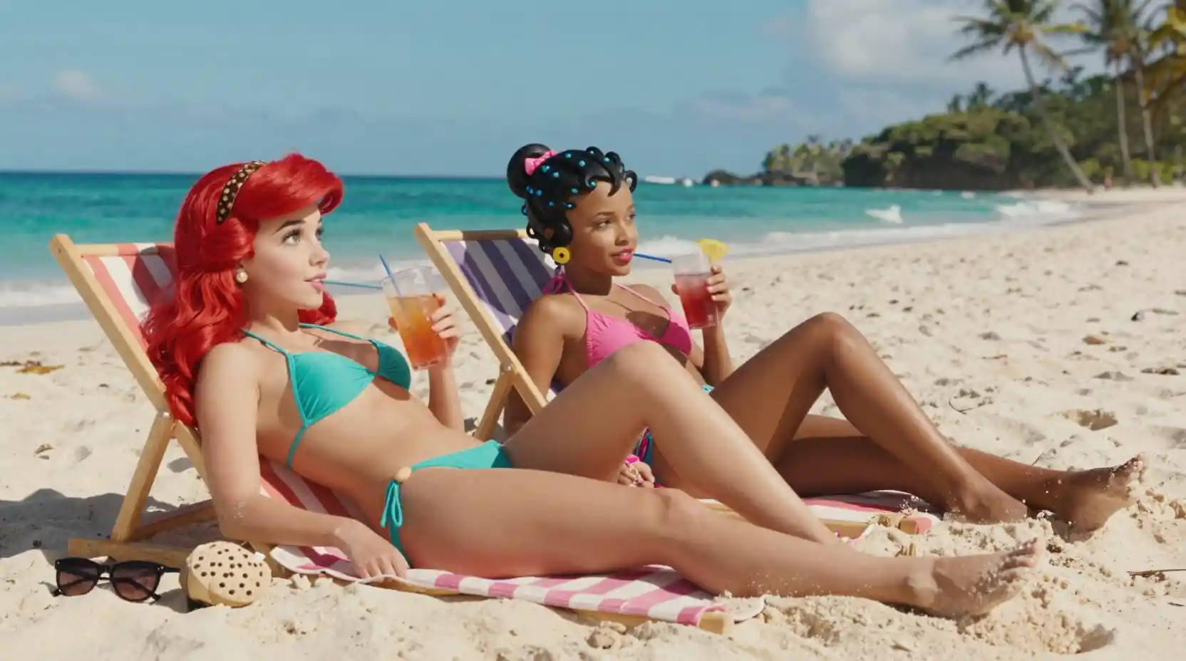 Femmes se relaxant en bikini sur une plage tropicale ensoleillée