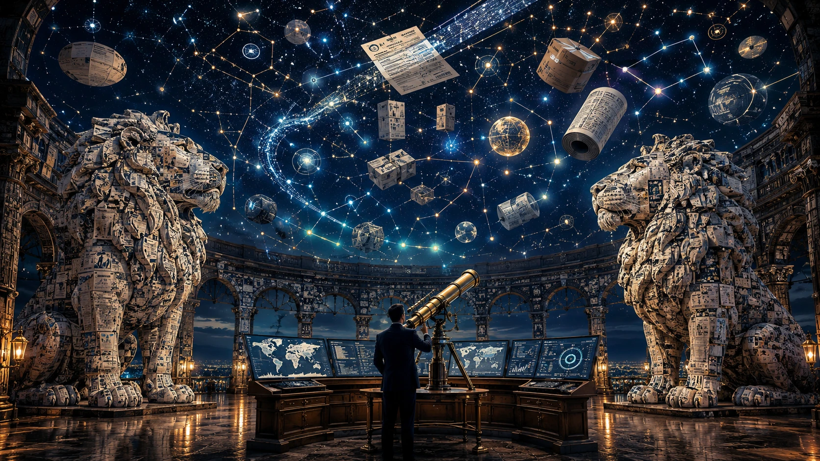 Stratèges cartographiant des constellations de fournisseurs dans un vaste observatoire