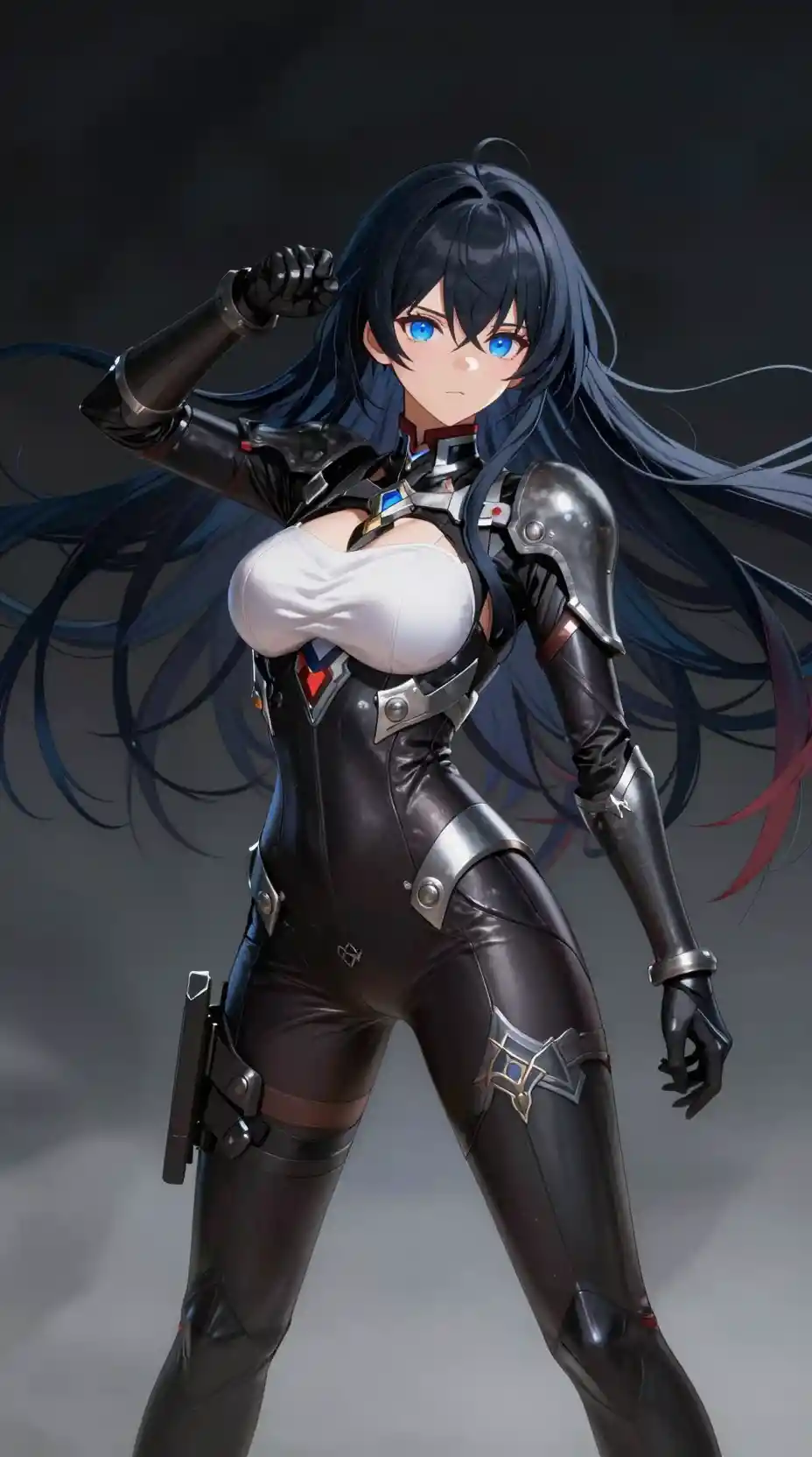 洗練された近未来ボディアーマーをまとった自信あふれるアニメヒロイン