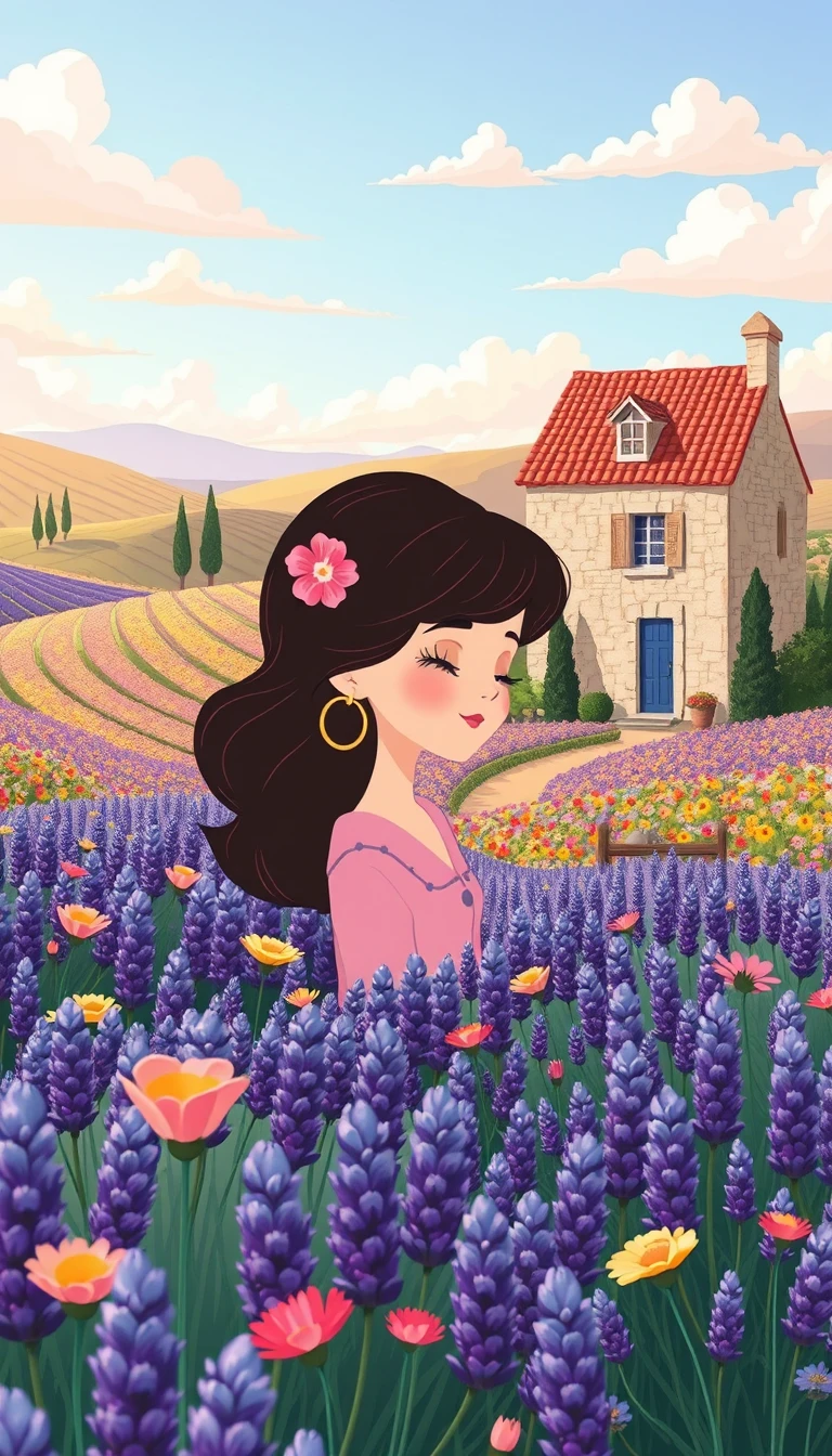 Cute pastel girl with flowers in a dreamy illustration