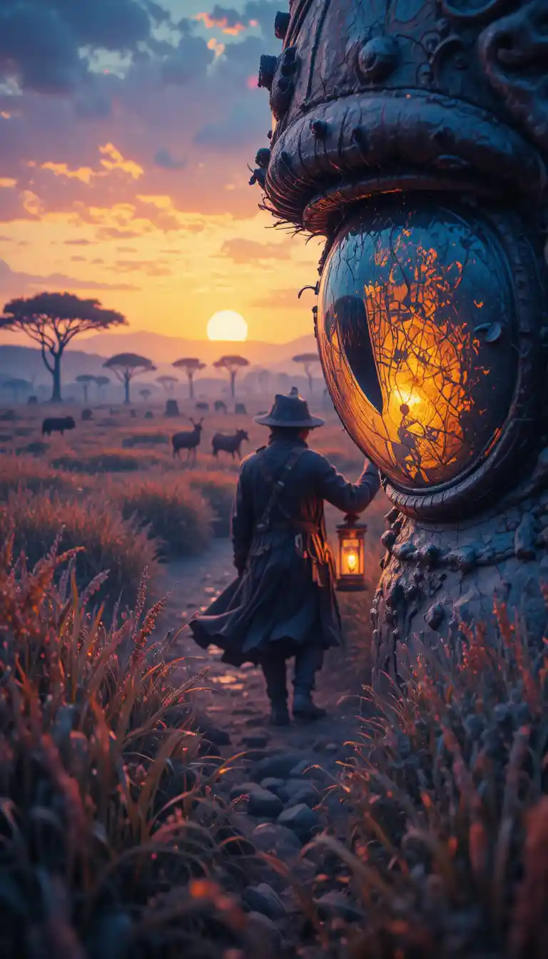 Gravedigger With Lantern In Foggy Cemetery Night Scene