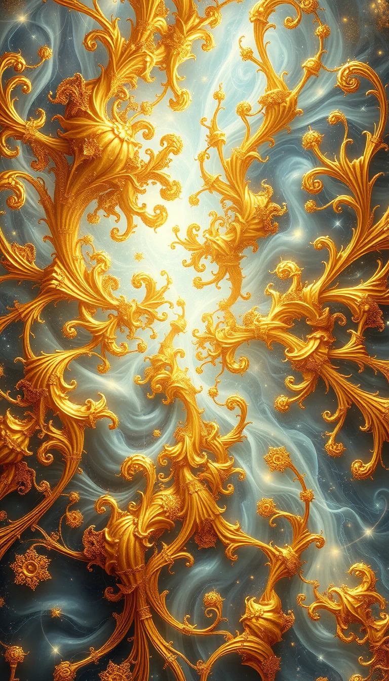 Goldene fraktale Tapisserie ätherischer Existenz und geheimnisvoller Tiefe