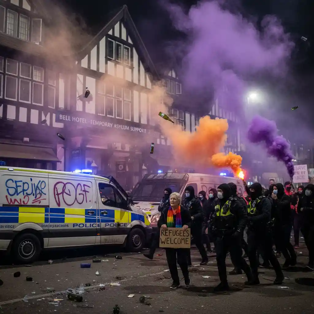 Smoke flares and bottles hurled at police vans
