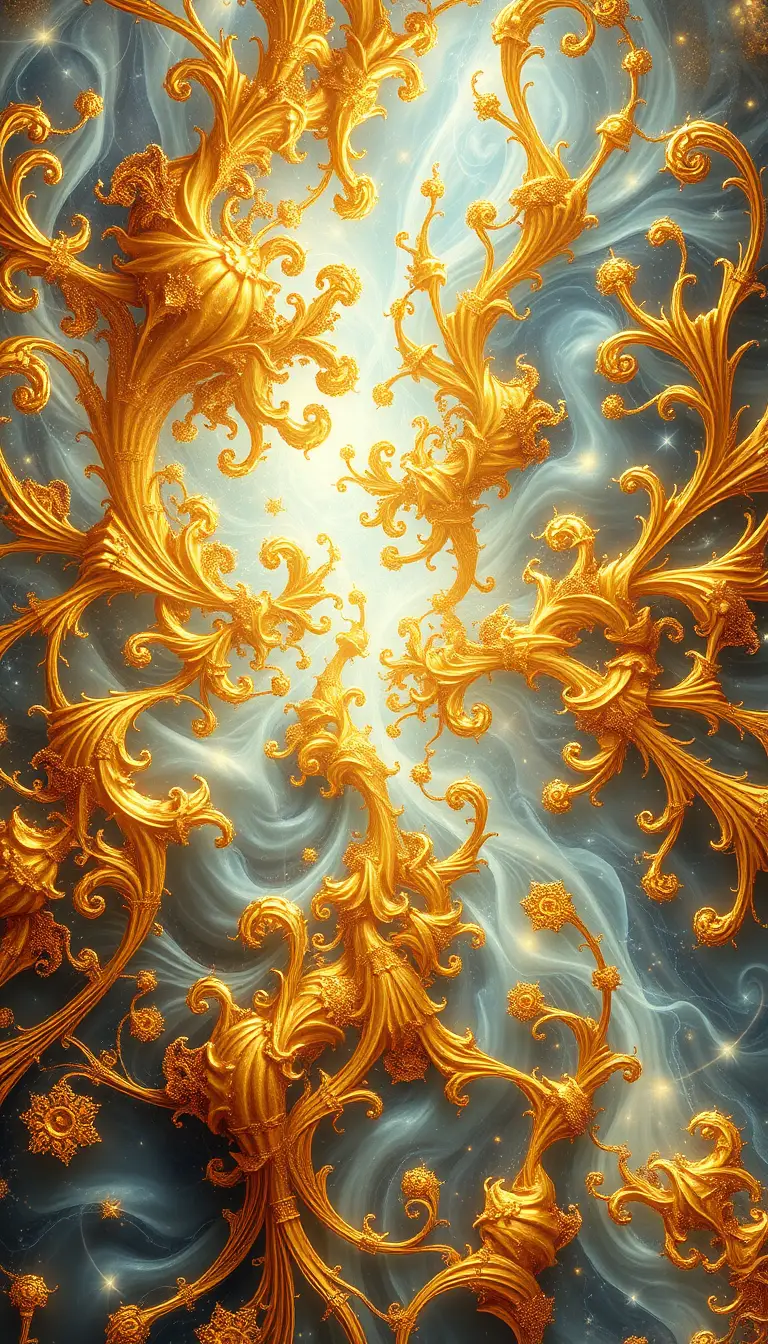 Goldene fraktale Tapisserie ätherischer Existenz und geheimnisvoller Tiefe