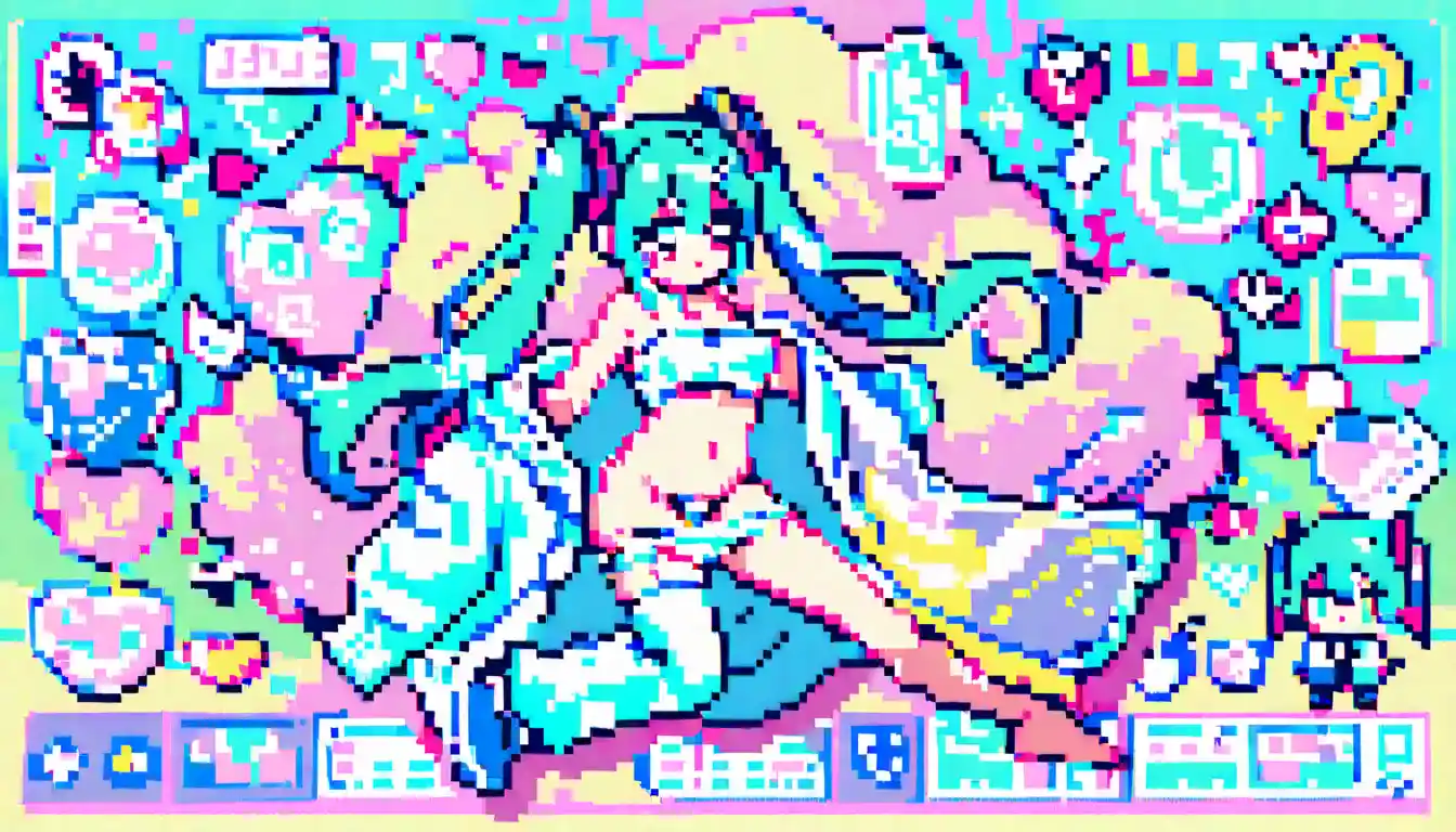 Süßes Pixel-Art-Anime-Mädchen, das in einer Badewanne steht