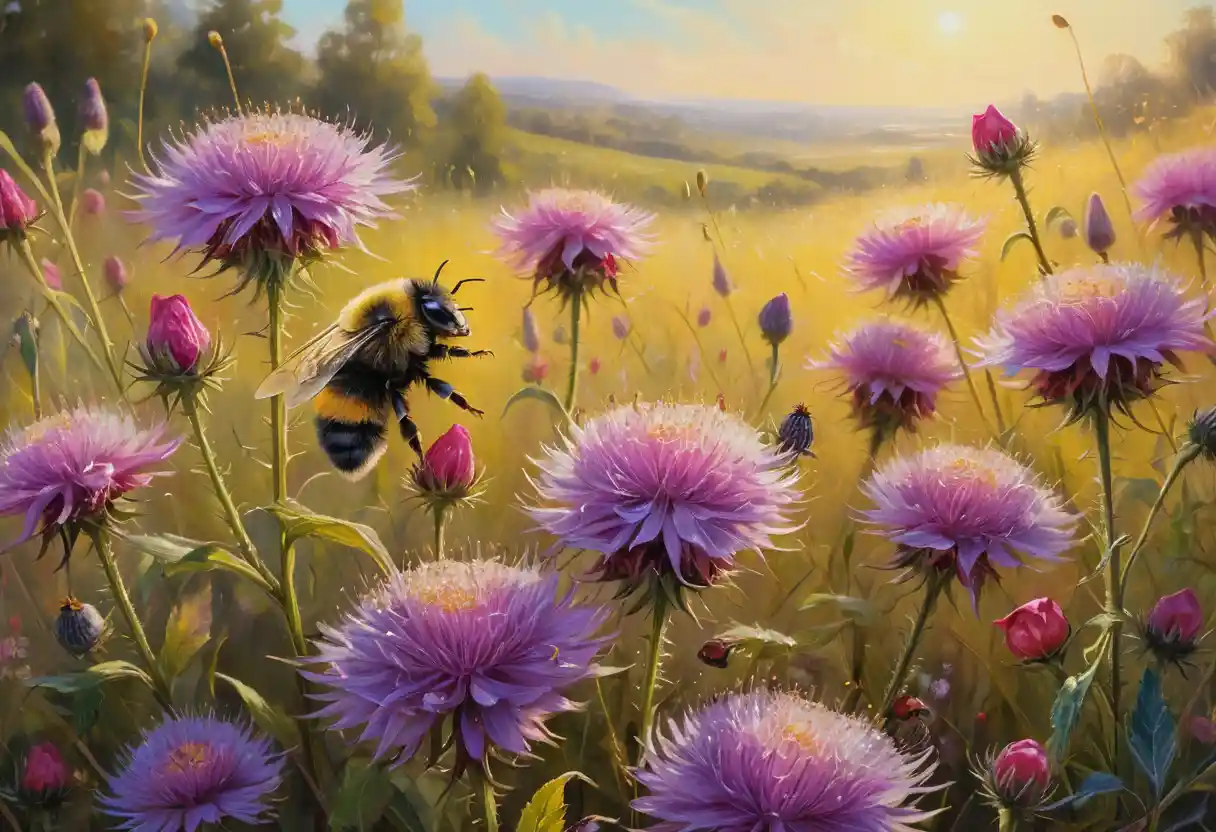 Gros plan d’une peinture à l’huile de fleurs sauvages en plein soleil
