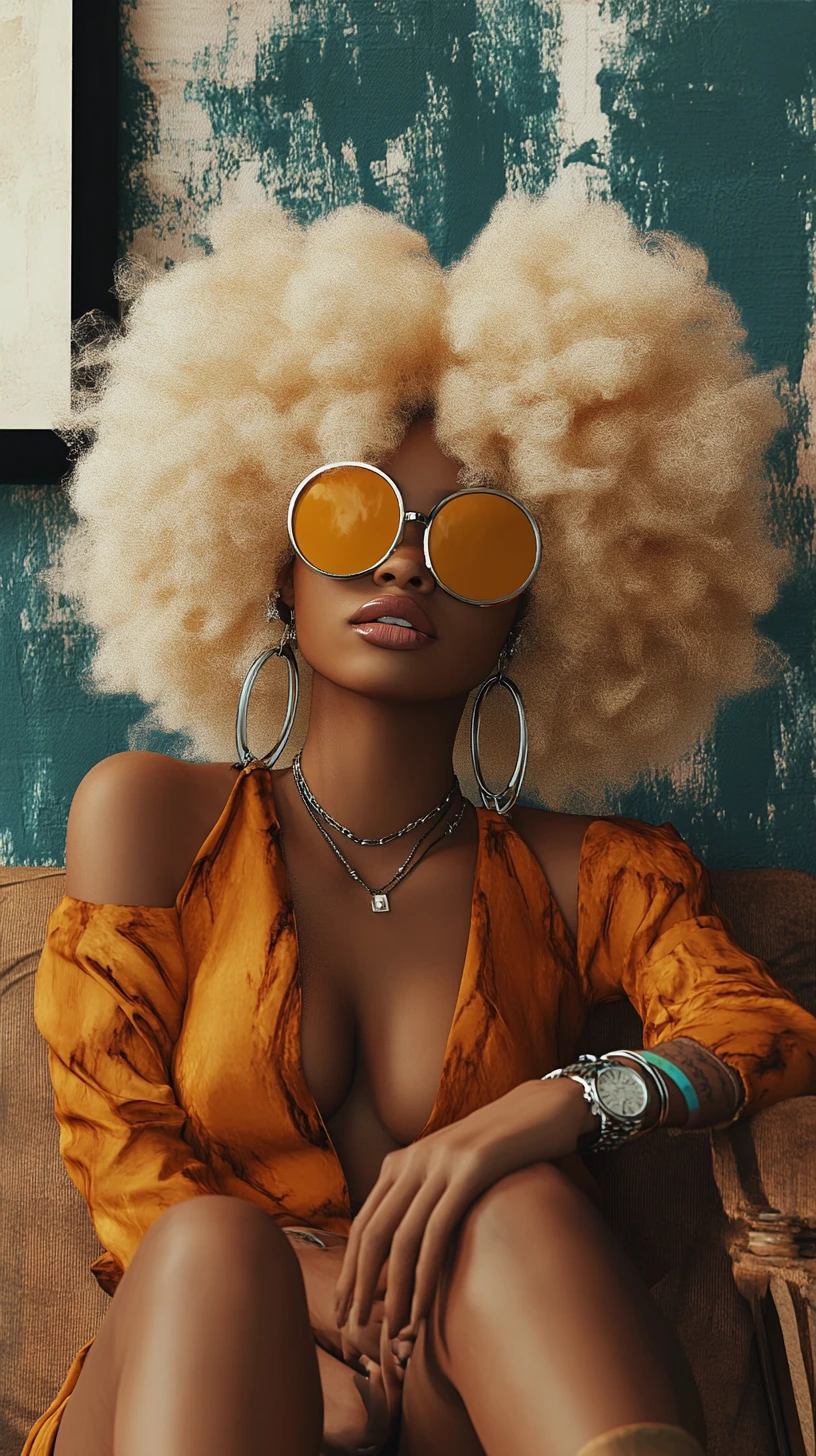 Blonde Frau auf Stuhl im farbenfrohen Pop-Art-3D-Stil