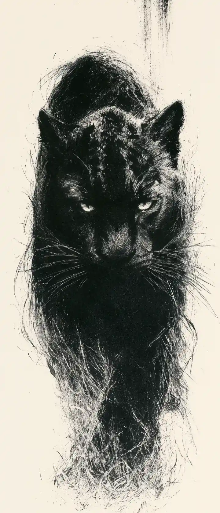 High contrast ink drawing of a fierce black tiger face