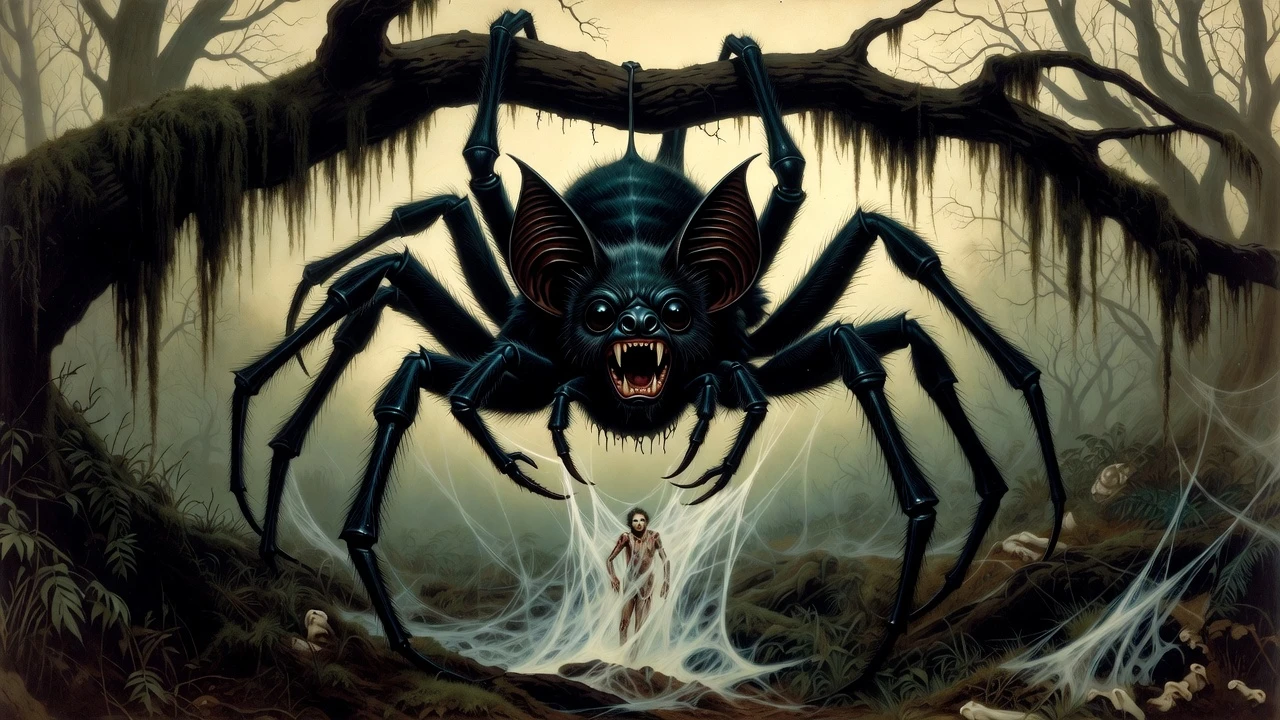 Spider bat monster in a dark enchanted forest