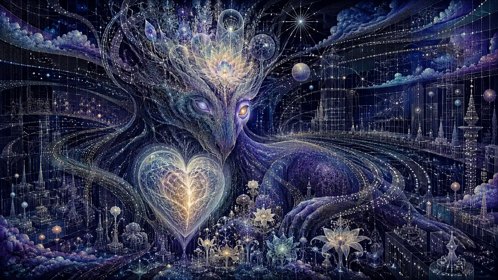 超越可量測圖樣、擁有發光心臟的超現實幻想生物