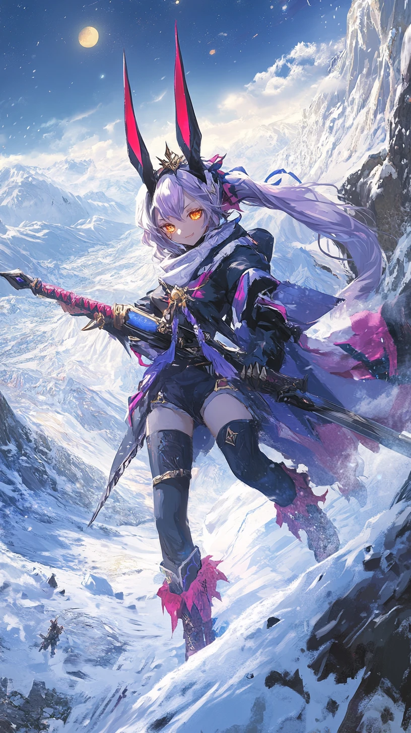 鉄塔のそびえる雪の村のアニメ少女