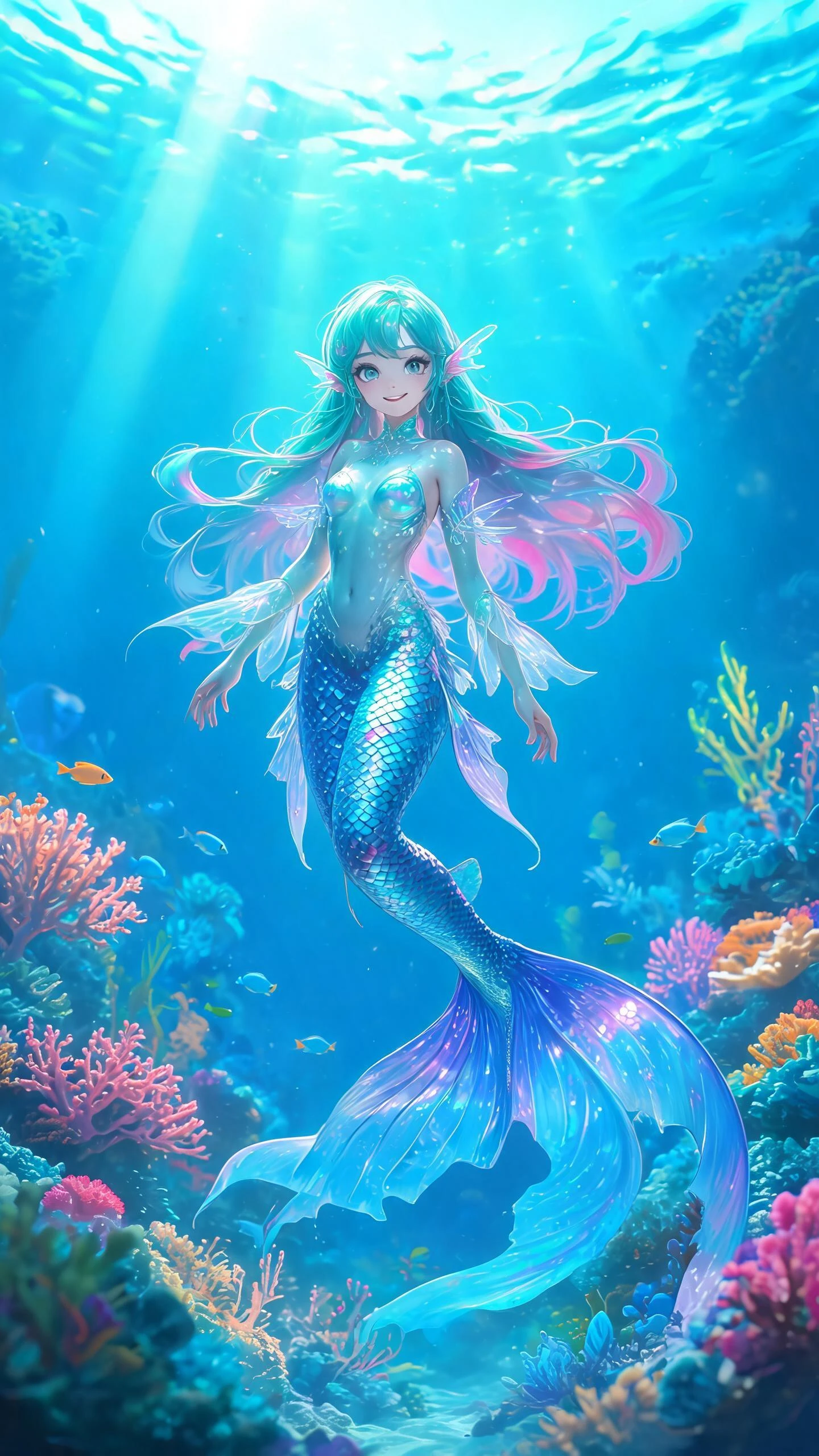 Donna sirena fantasy in un vivace ritratto subacqueo