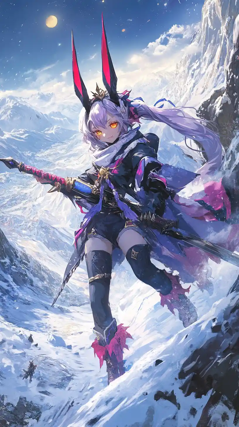 鉄塔のそびえる雪の村のアニメ少女