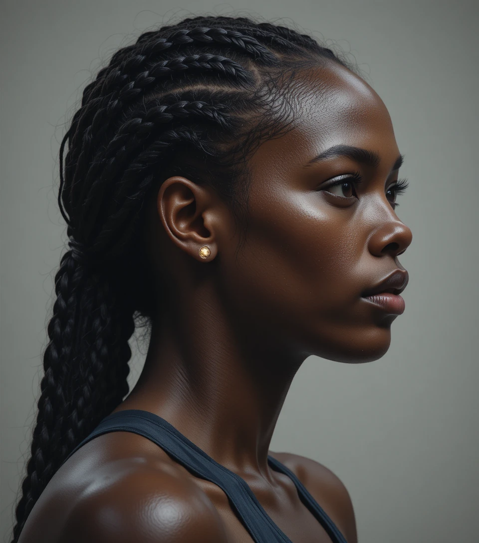 Retrato de velocista feminina determinada em dramático perfil lateral