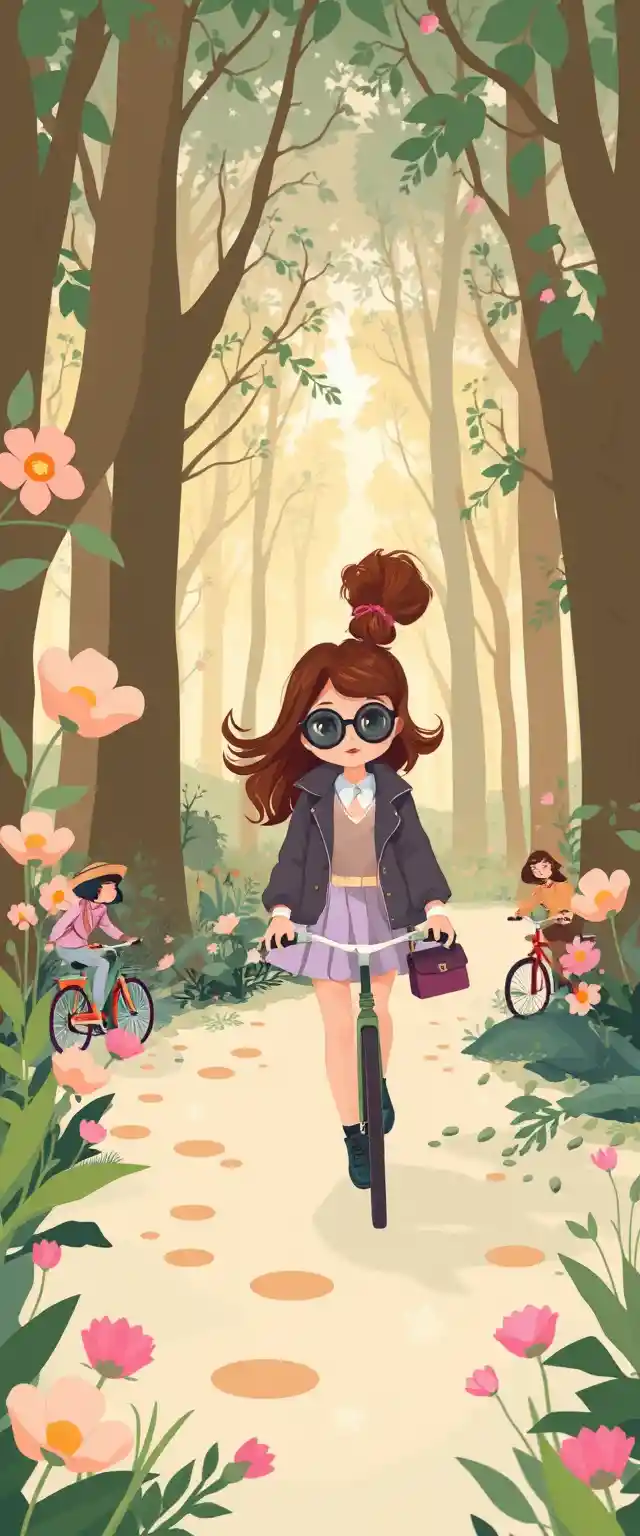 Ragazza pastello in un magico bosco a cartoni animati