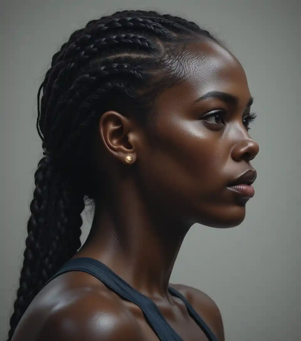 Retrato de velocista feminina determinada em dramático perfil lateral