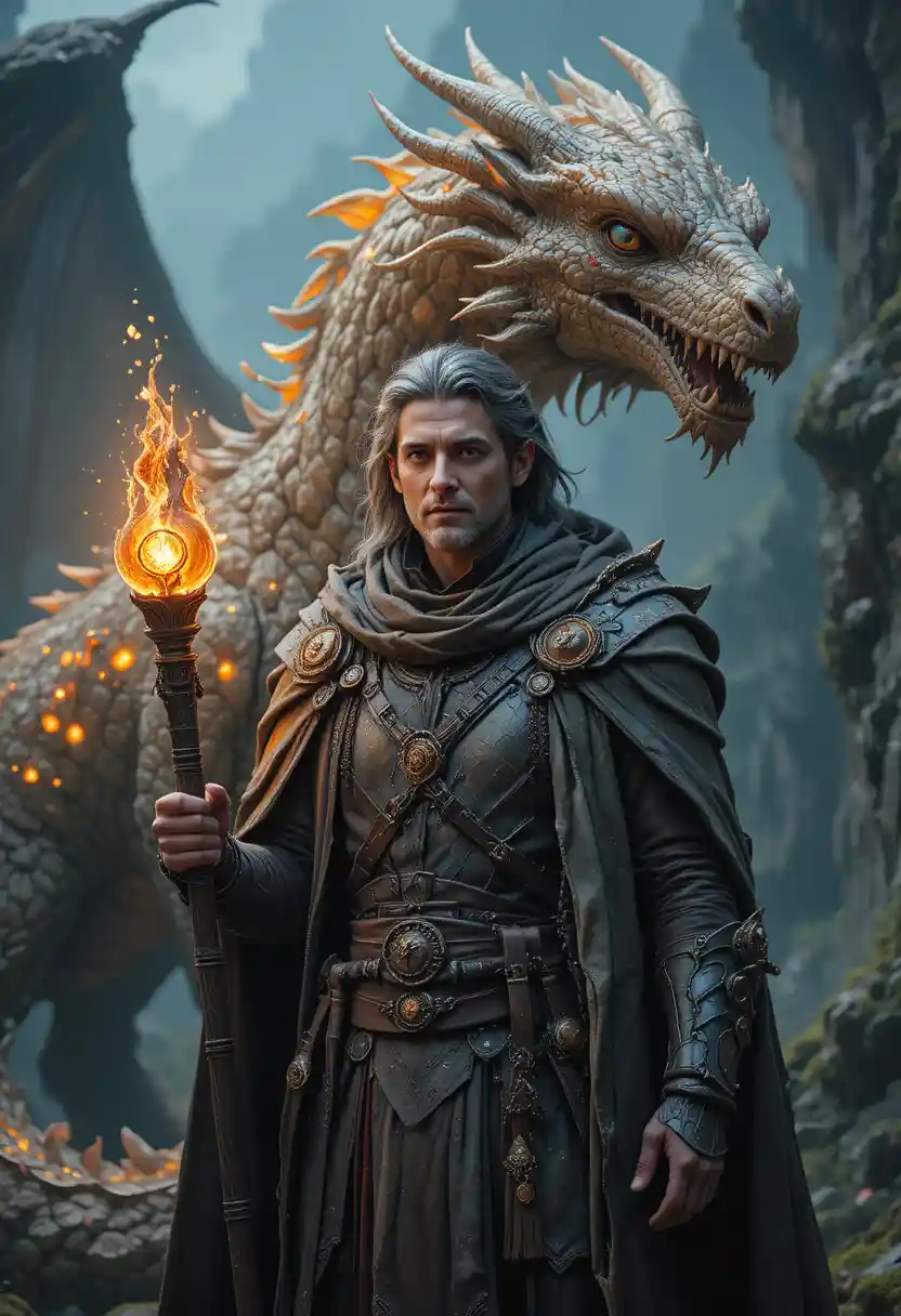 Berger de dragons guidant un ancien dragon céleste