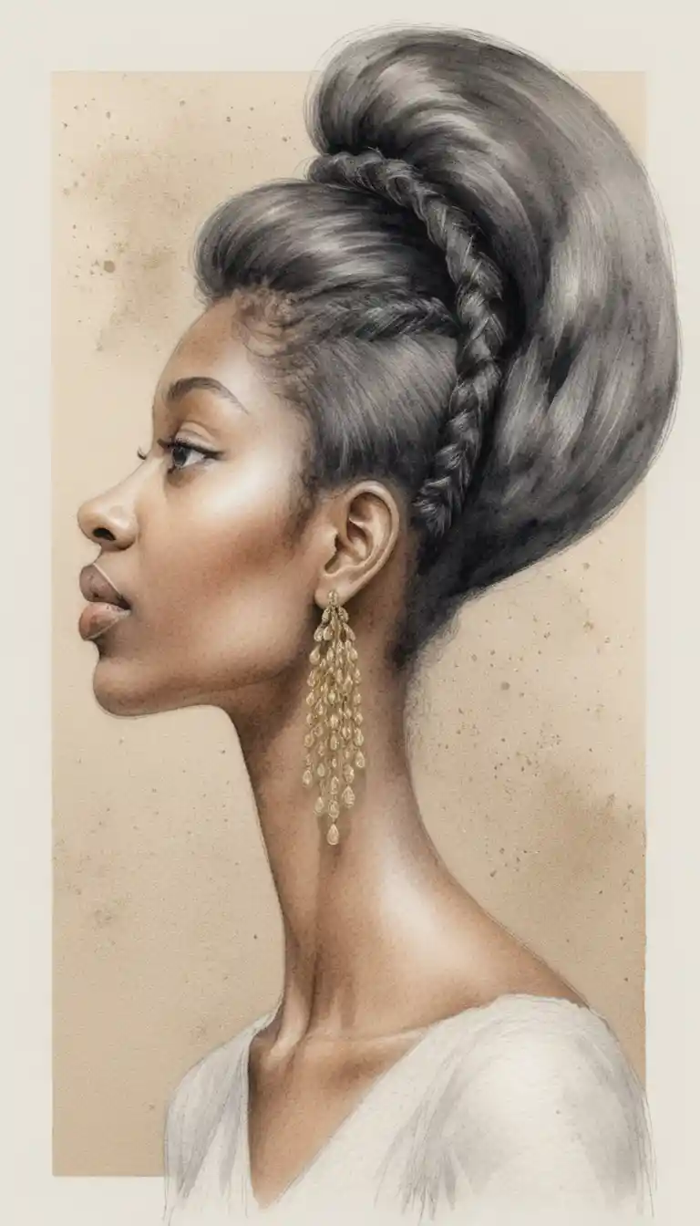 Portrait de profil d’une femme noire avec une coiffure sculpturale