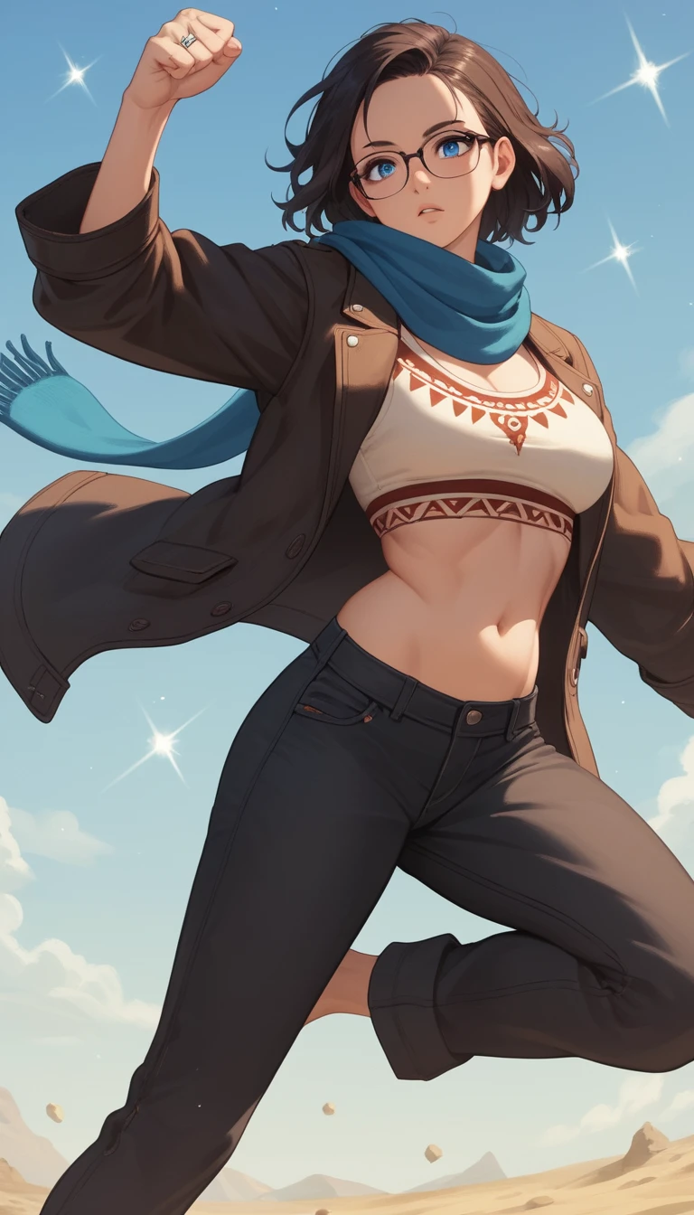 Fantasy anime fighter with saggy belly on ring stage