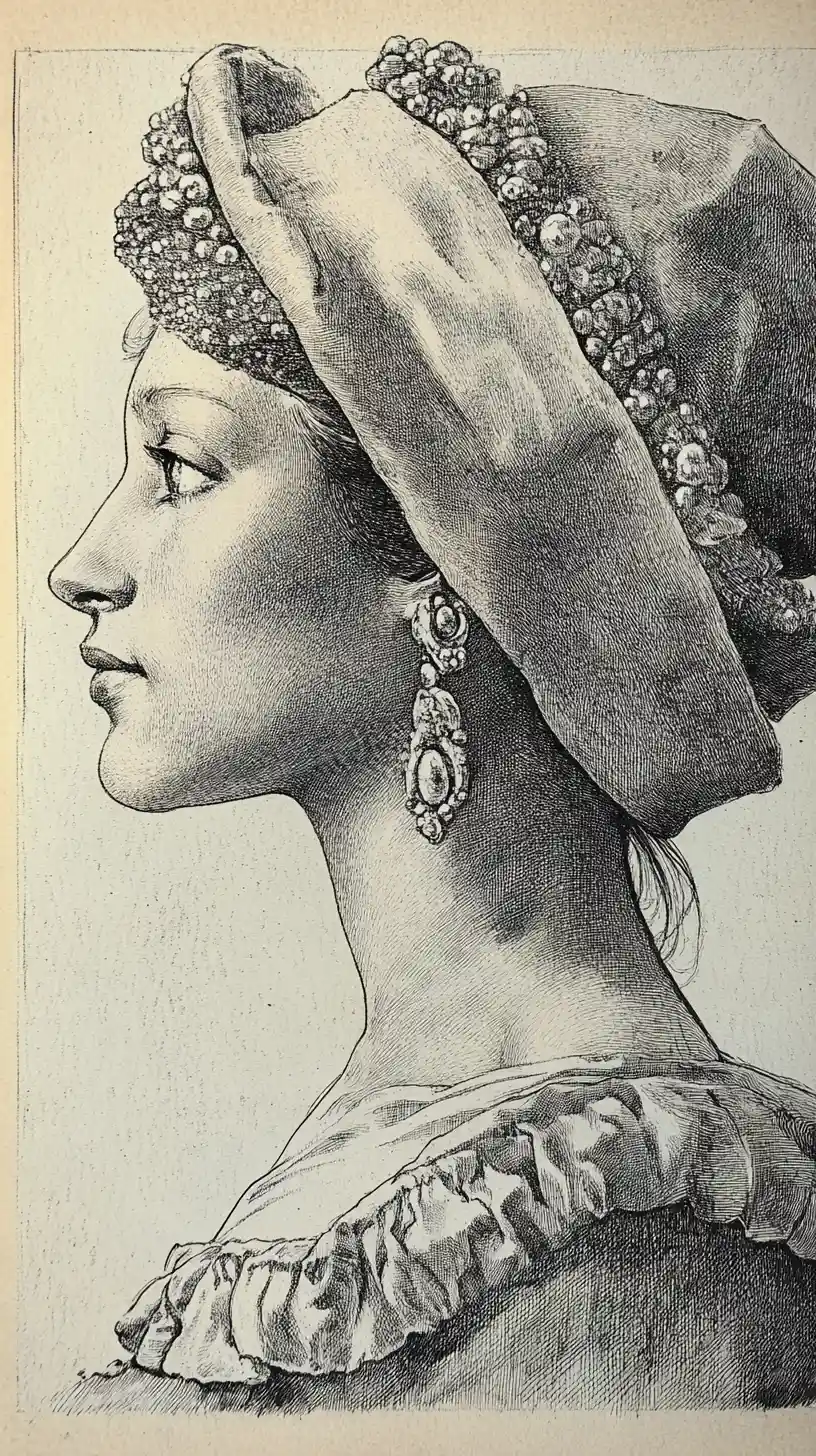 Ritratto di profilo contemplativo di una donna con capelli ricci