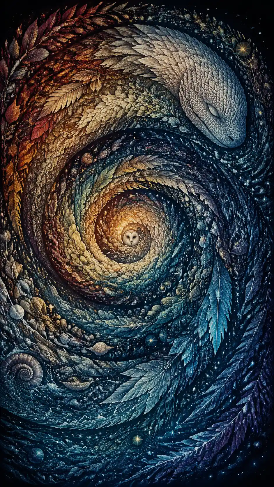 Illusion de serpent en spirale tissée à partir d’éléments naturels