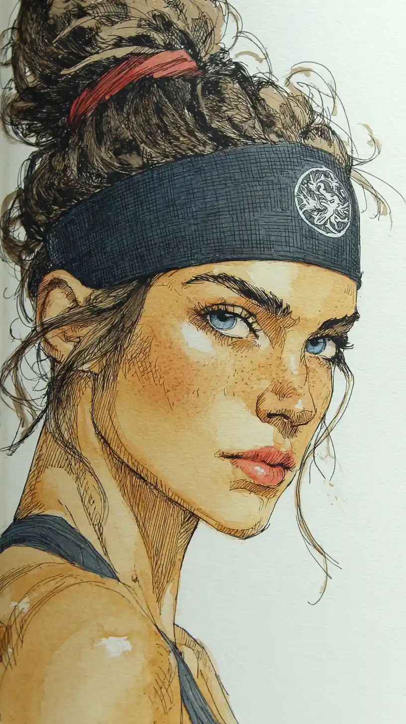 技術素描風格的強烈運動系女子肖像