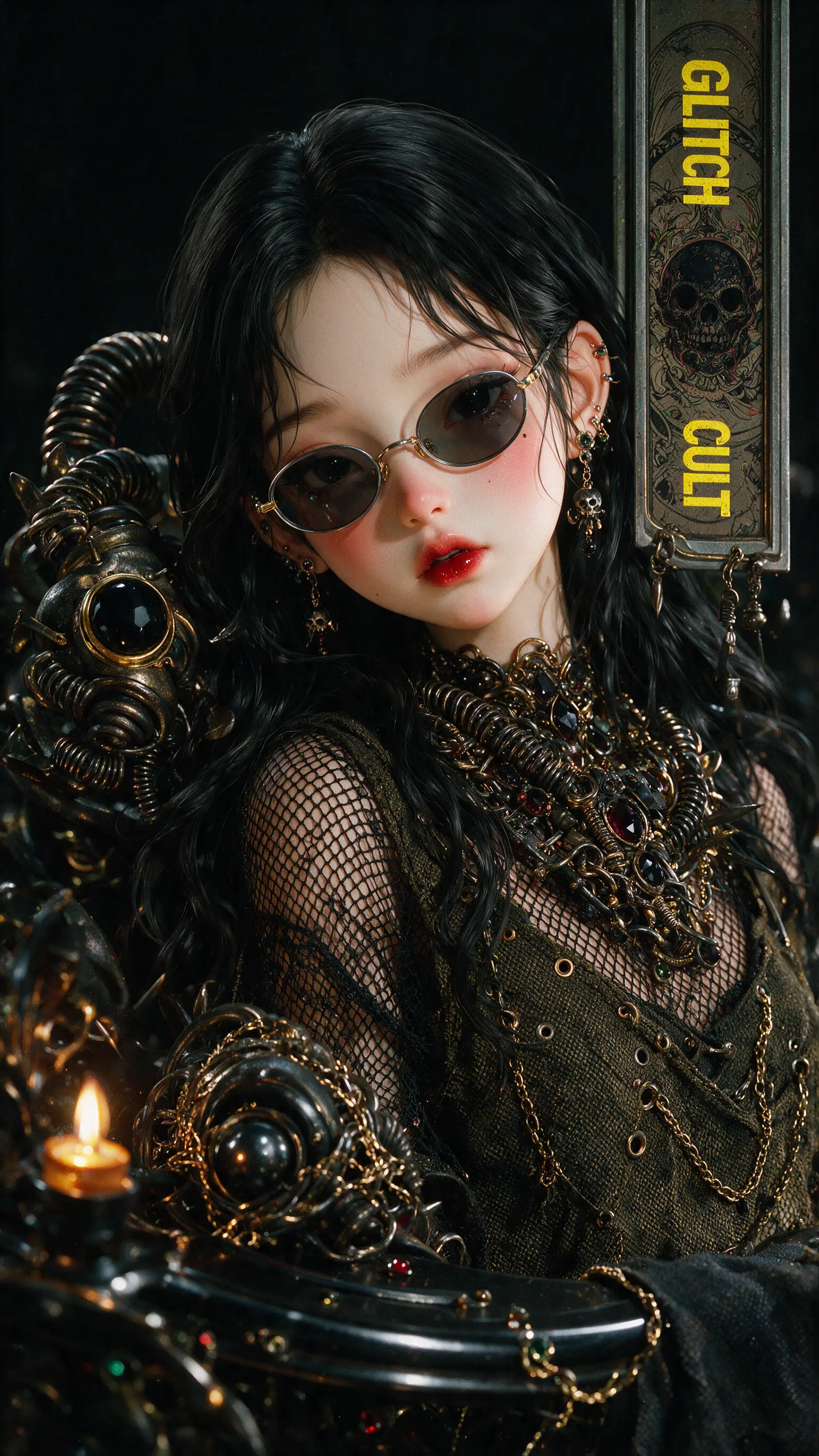 超現實情緒風格的戴眼鏡3D卡通少女