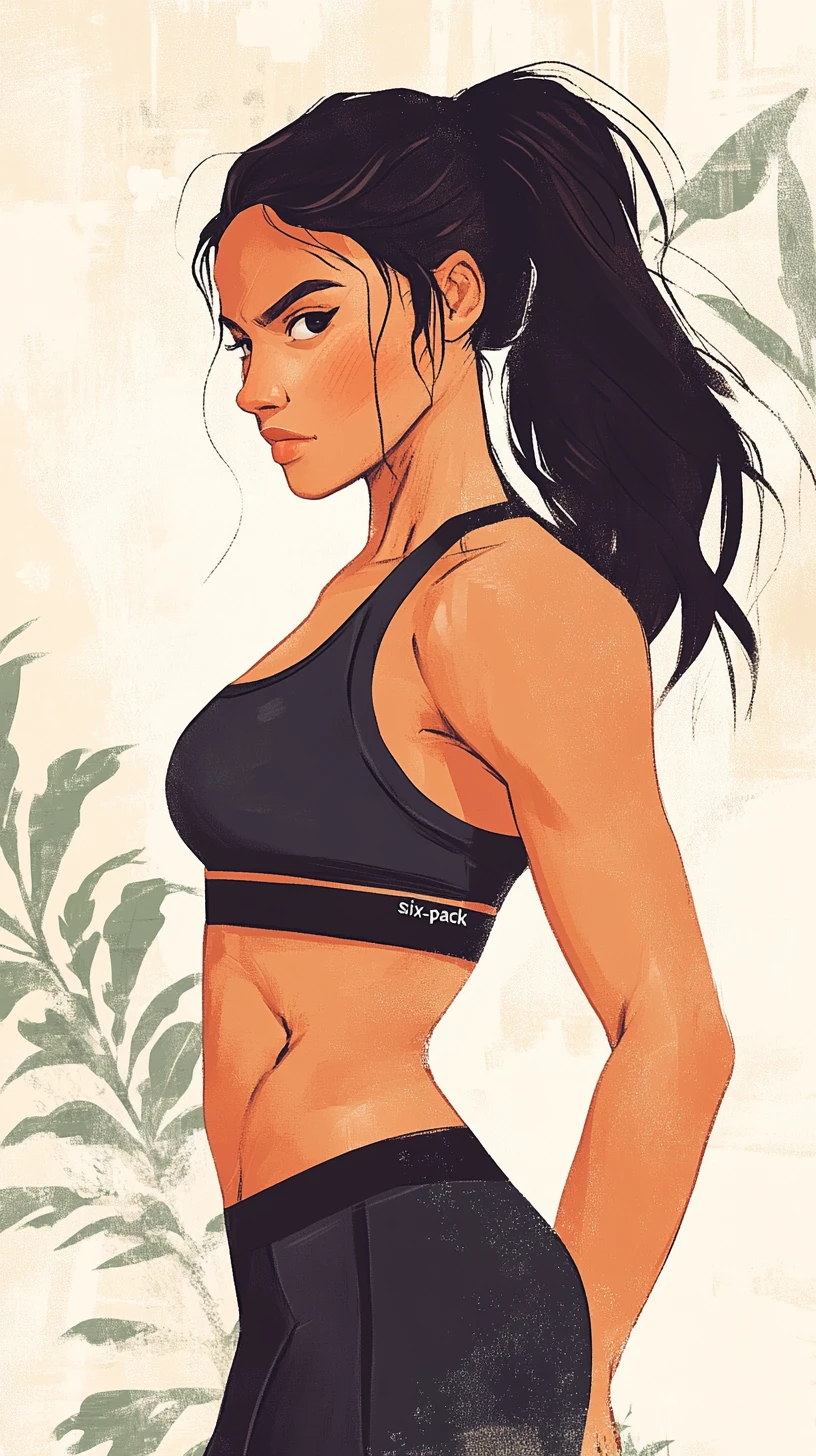 Mujer atlética con vendas de boxeo en tinta y acuarela