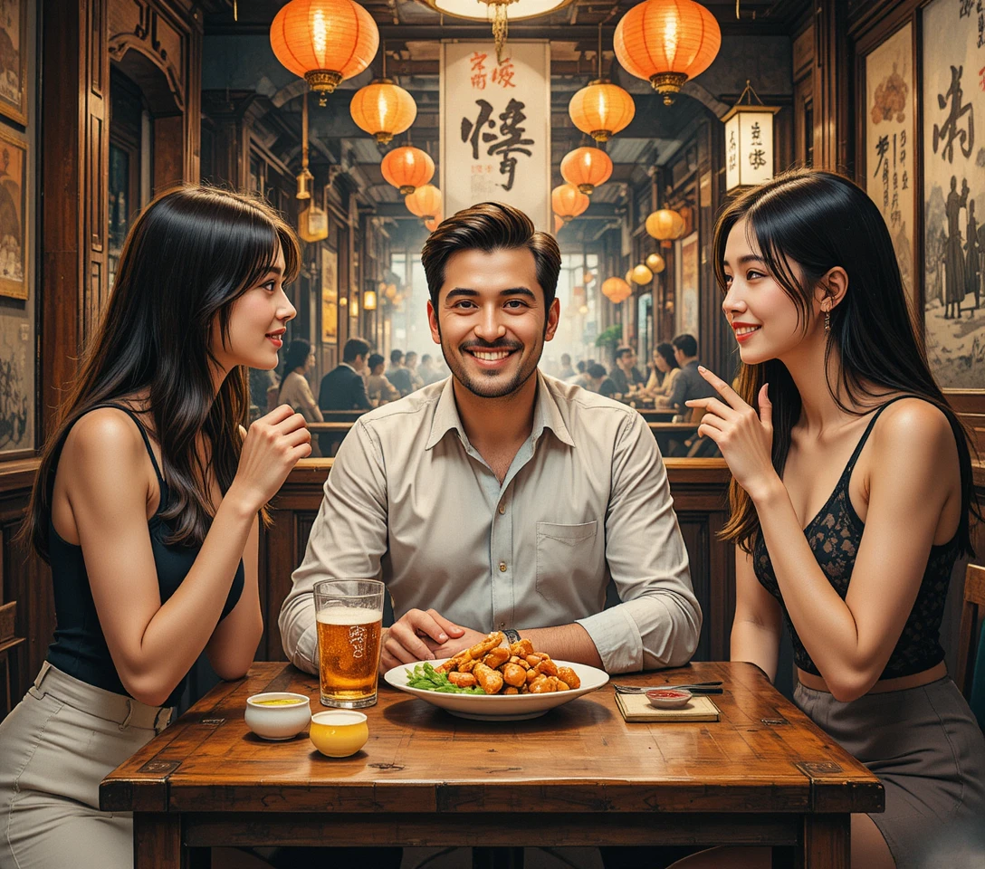 Man drinking beer alone in a cinematic Asian bar