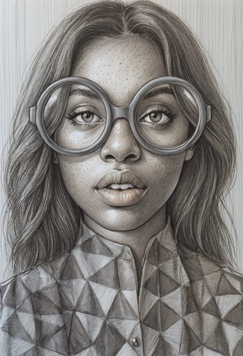 Graphite portrait of a girl with large round glasses