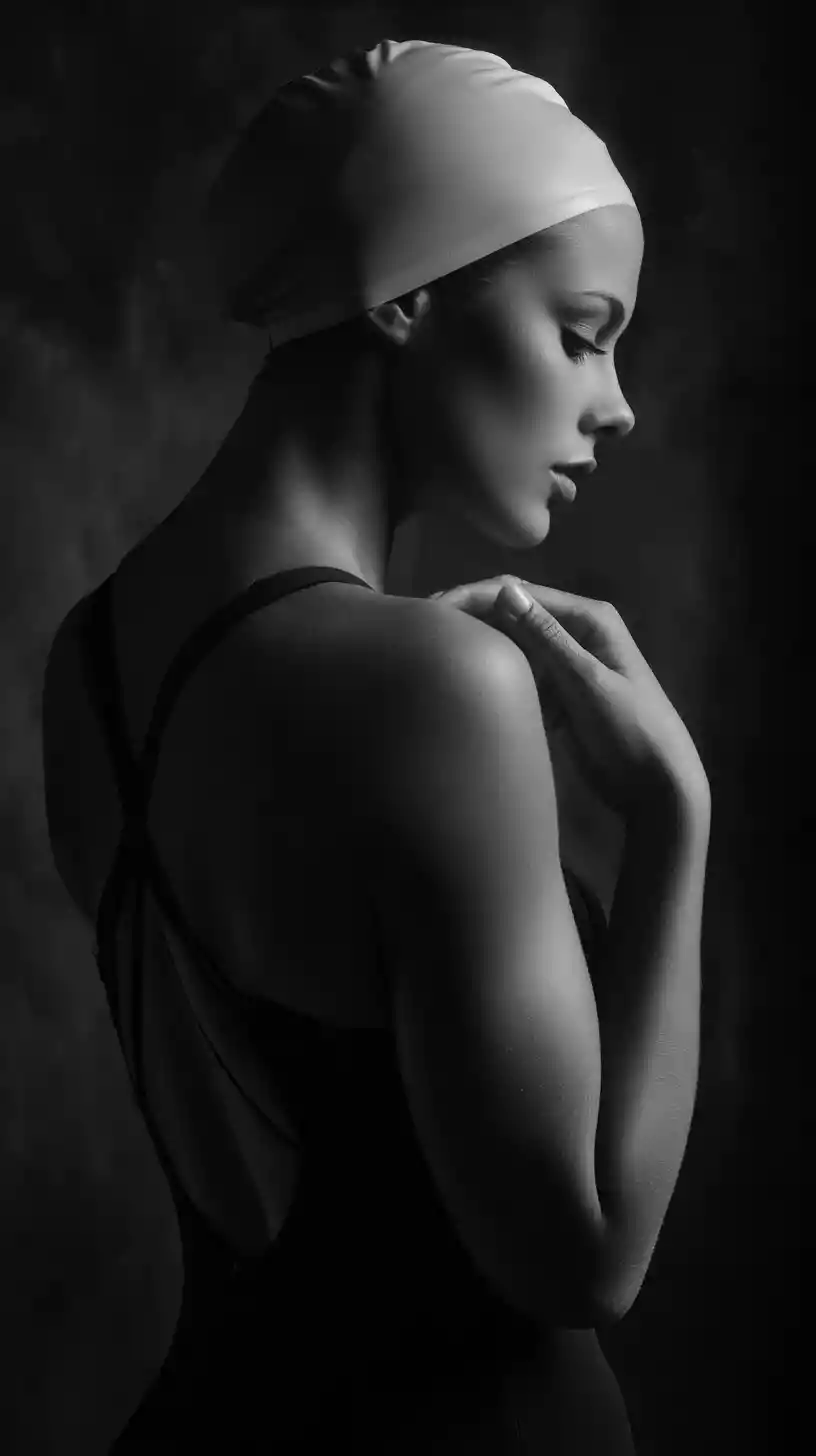 Profil studio en noir et blanc d’une nageuse concentrée
