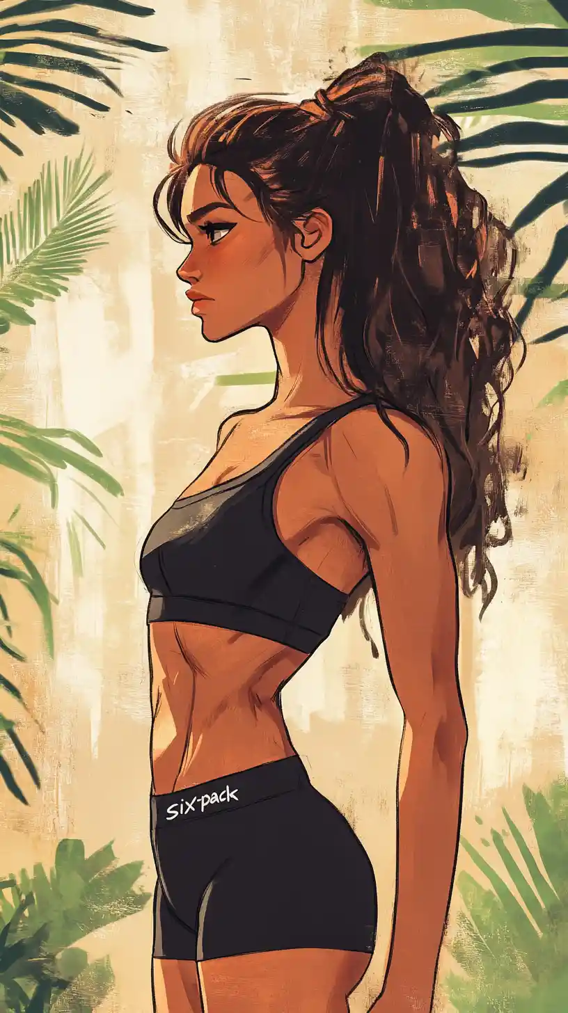 Mulher atlética com bandagens de boxe em tinta e aquarela
