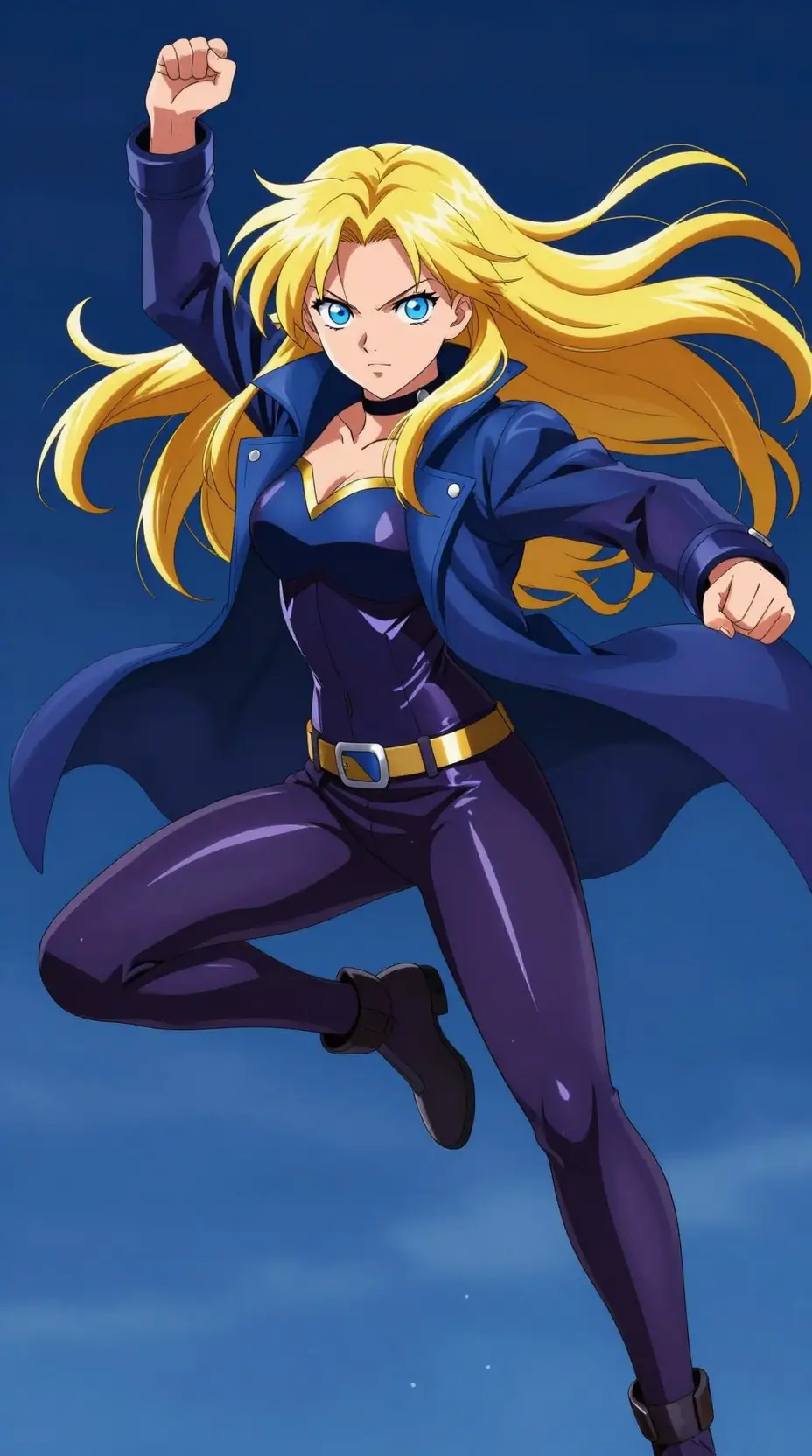 Héroïne d’anime dans une puissante pose de squat sauté