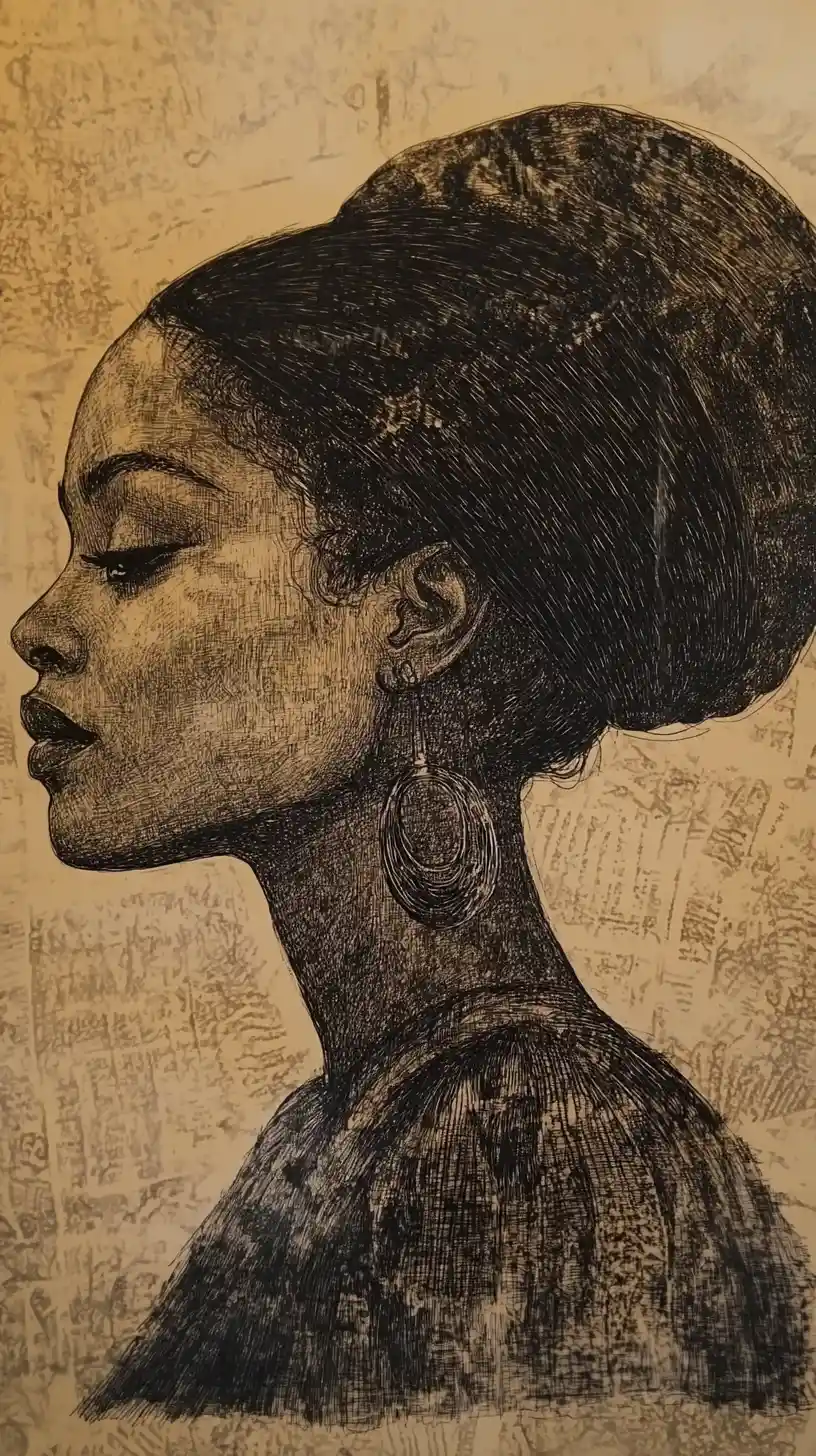 Profile portrait of a black woman with sculptural hairstyle