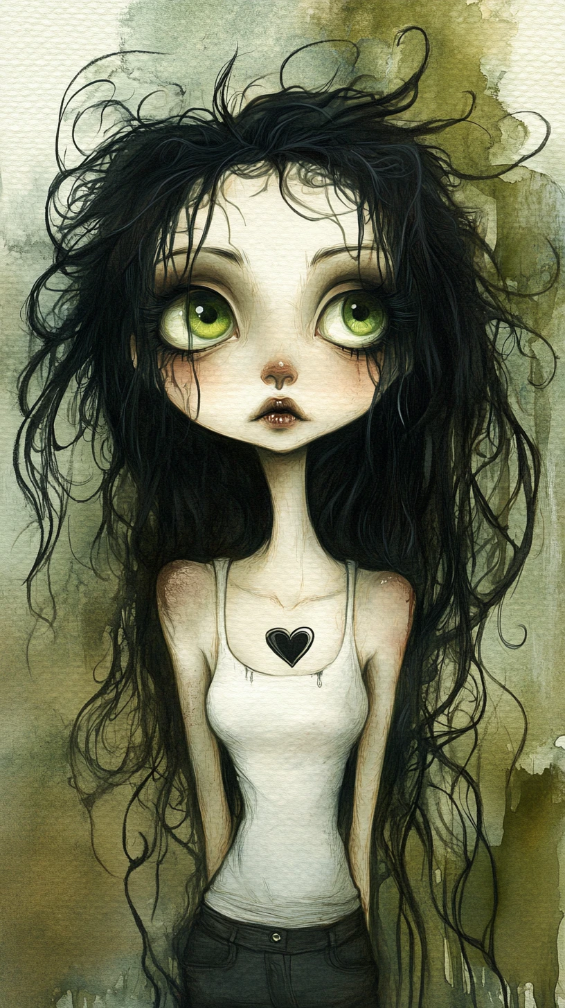Gothic full body portrait of a pale woman with wild hair