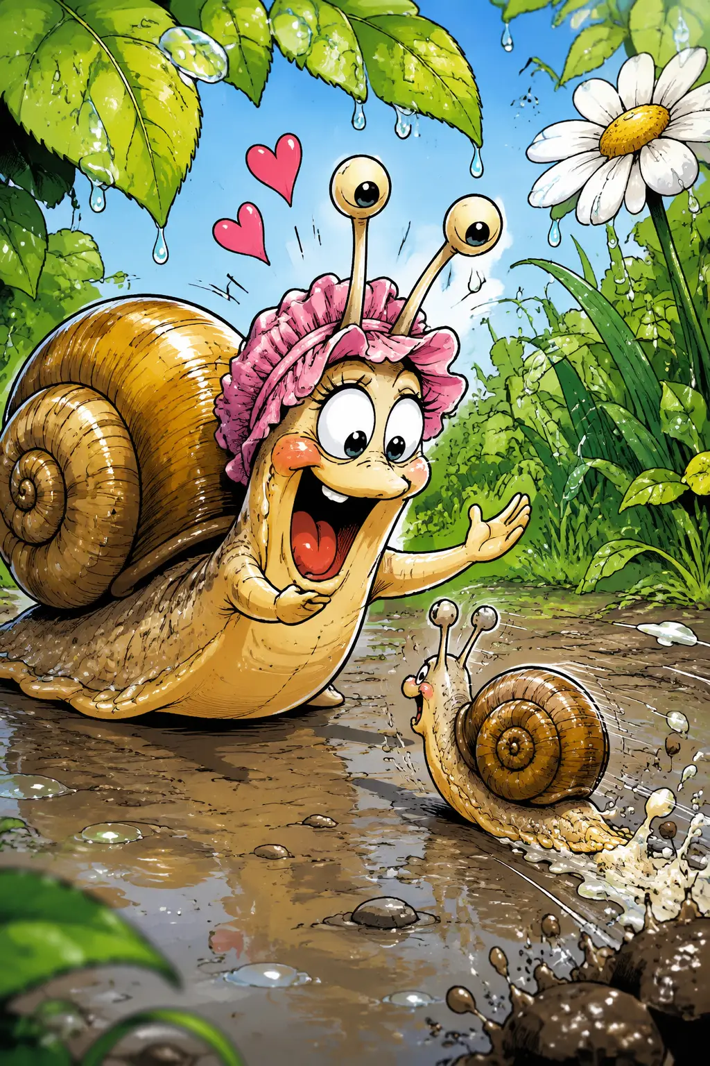 Chiocciola madre e figlio in stile fumetto umoristico