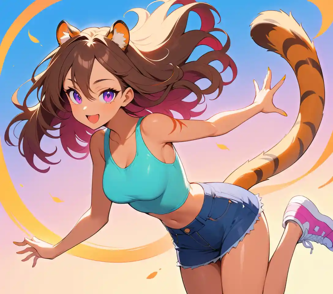 Donna sicura di sé con accessori da tigre in outfit casual