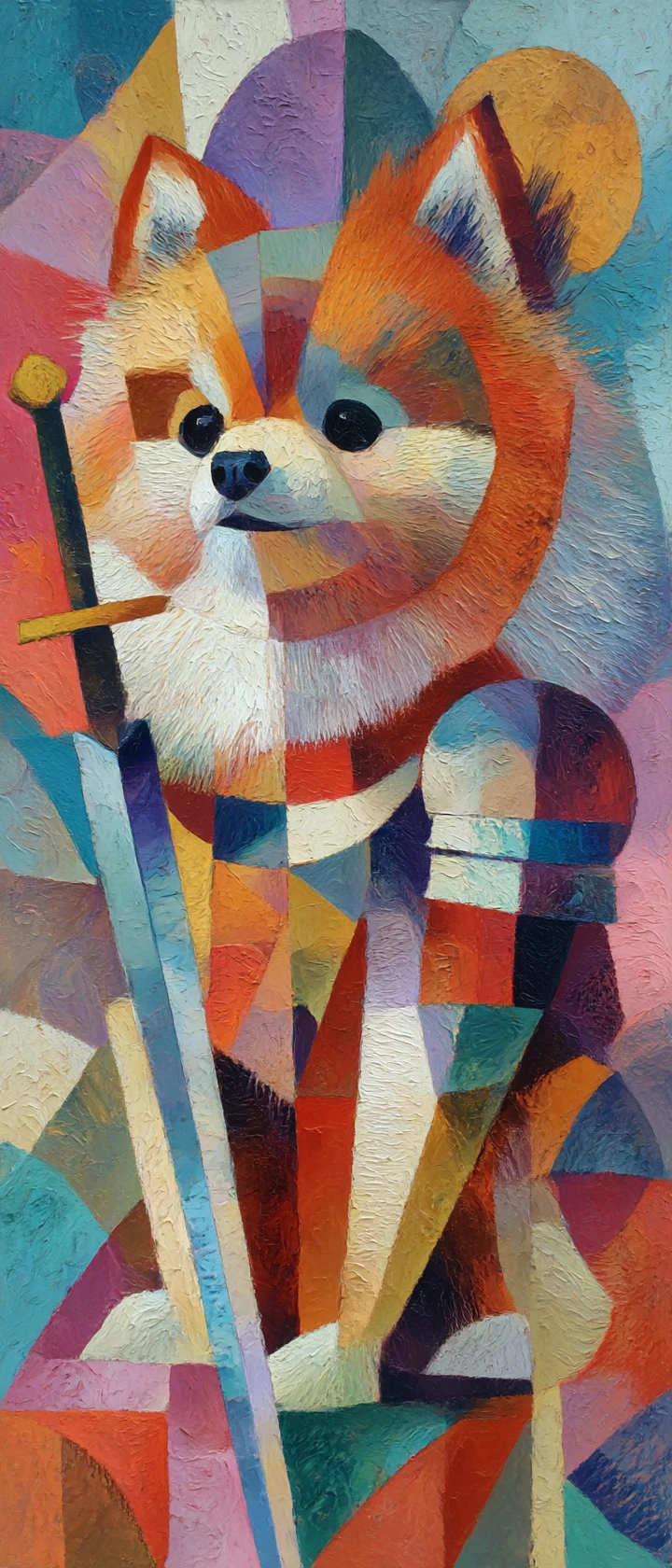 Retrato cubista de um guerreiro Lulu da Pomerânia fofinho em cores vibrantes