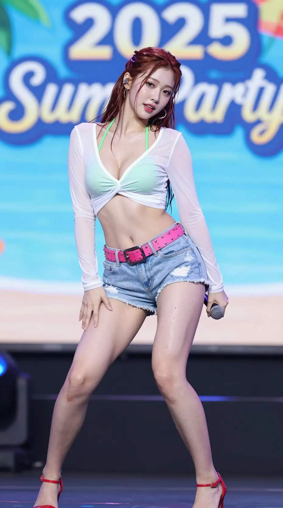 Young performer dancing on vibrant summer concert stage