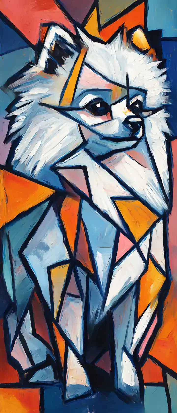 Retrato cubista de um guerreiro Lulu da Pomerânia fofinho em cores vibrantes