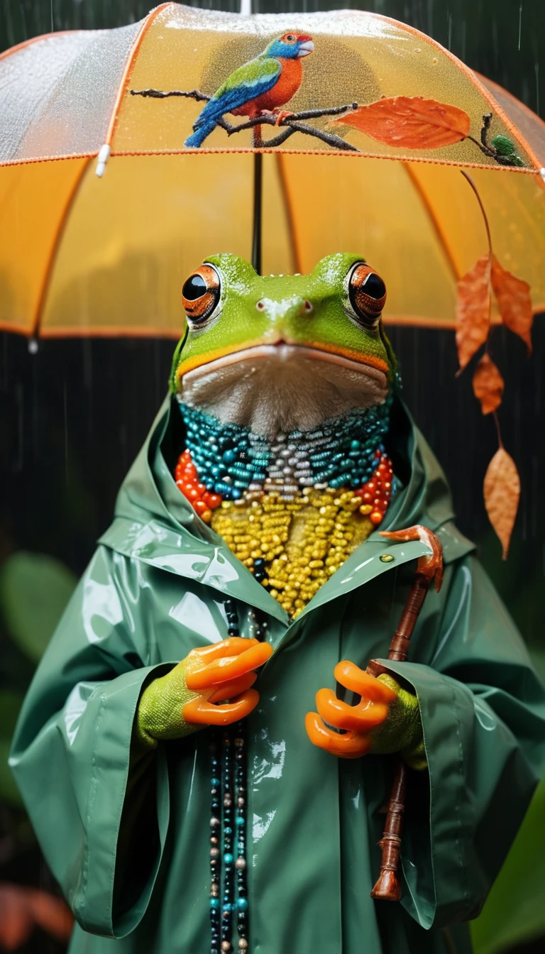 Sapo com Guarda-chuva em Estilo de Bordado com Dupla Exposição