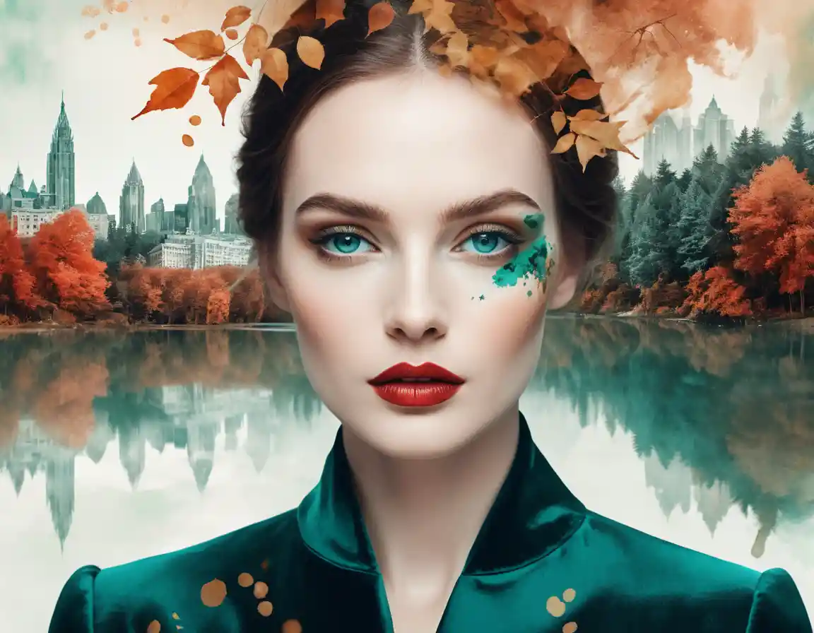 Ritratto a doppia esposizione di una donna elegante e della natura