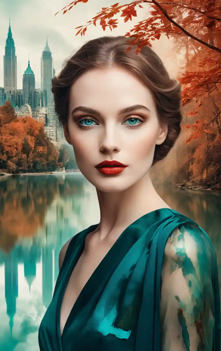 Double exposure portrait of an elegant woman and nature