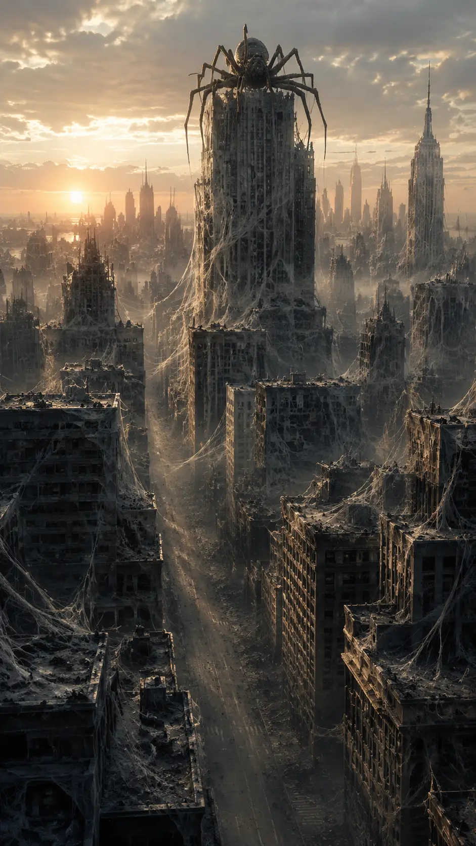Giant Alien Spider Looms Over Abandoned New York Skyline