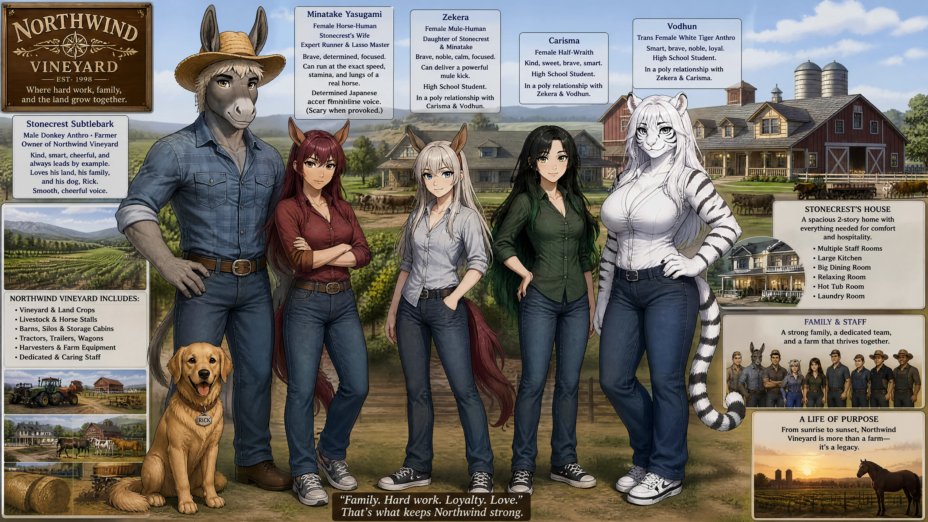 Cheerful anthro farmer man on a busy vineyard farm