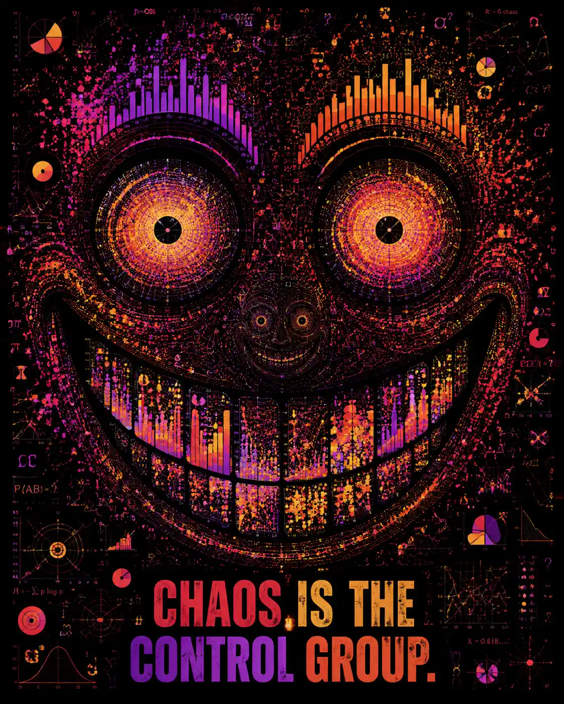 Chaotic data driven smiley face in vivid neon colors