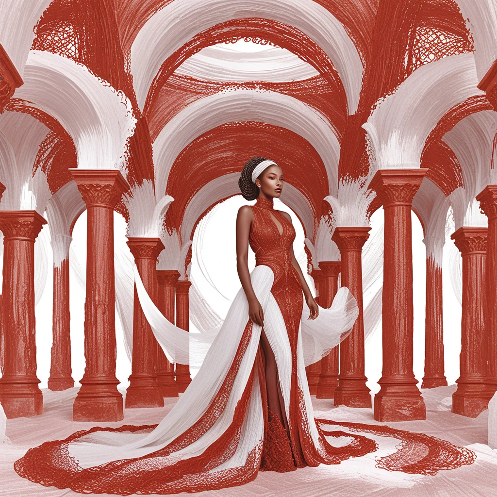 Mulher negra surreal com tranças arquitetônicas em ilustração a tinta