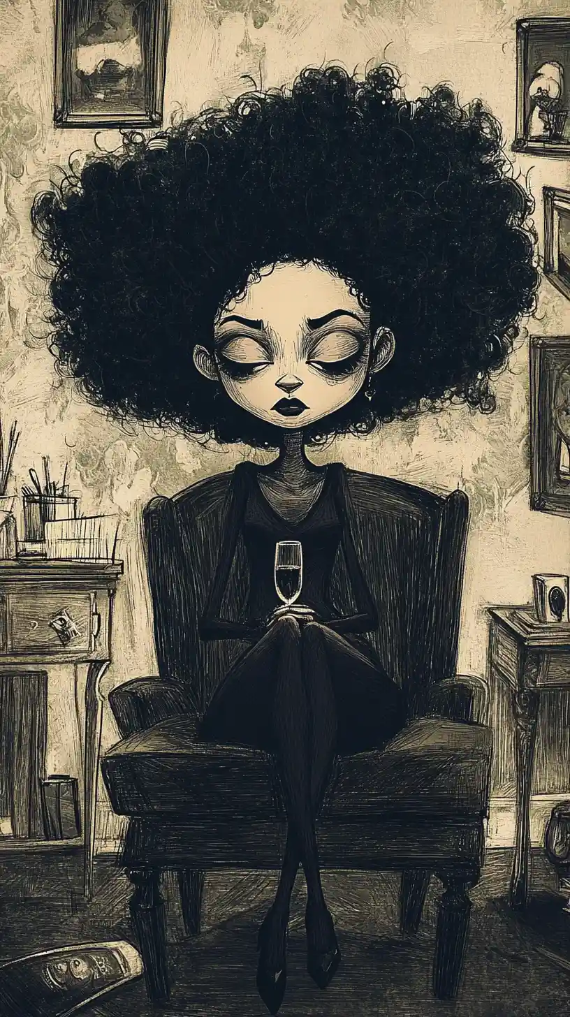 Ilustração de mulher negra relaxada deitada em um sofá escuro