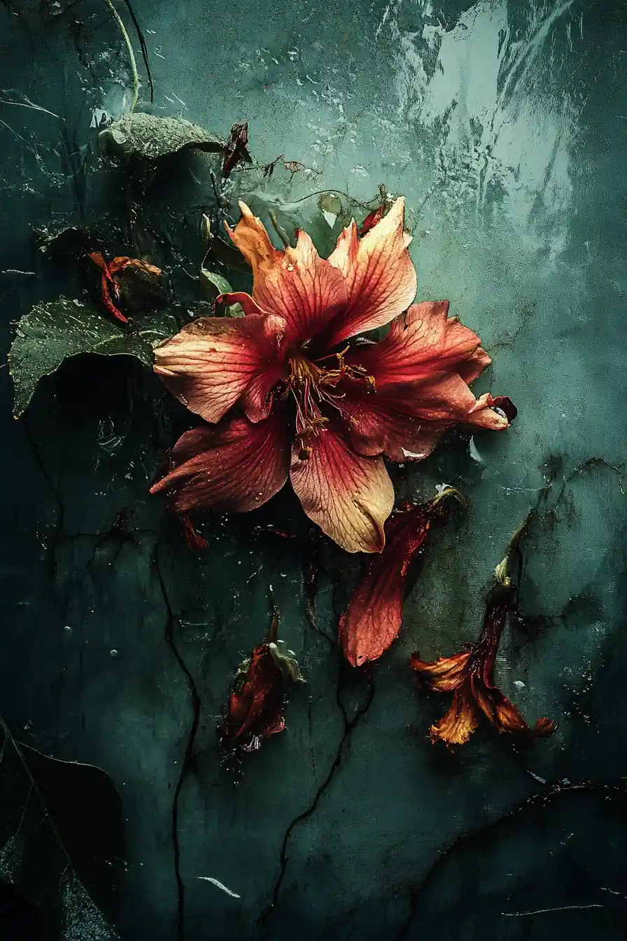 Flor solitária simbolizando o ciclo de vida e decadência