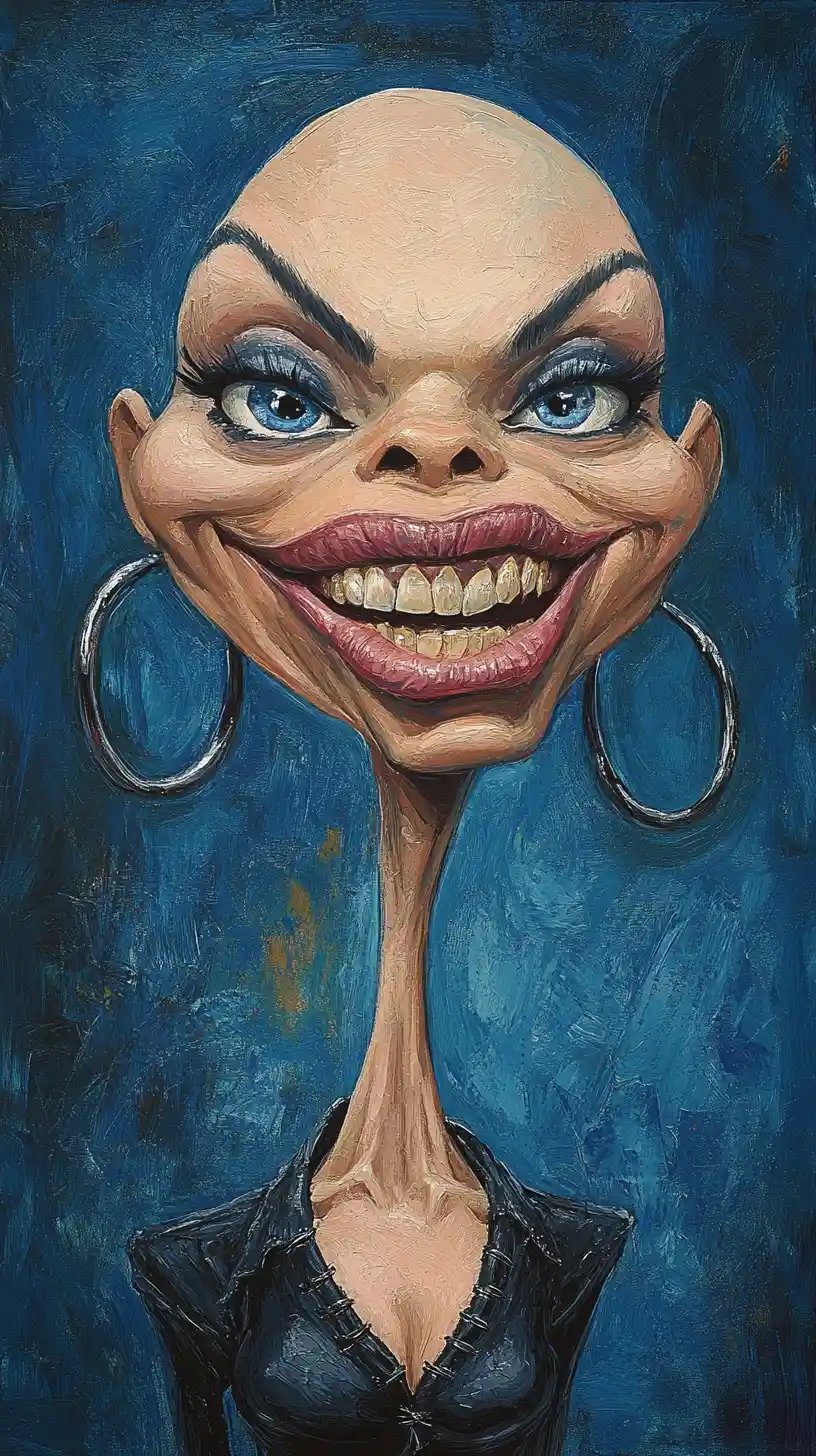 Caricatura dark fantasy di una donna dal collo allungato